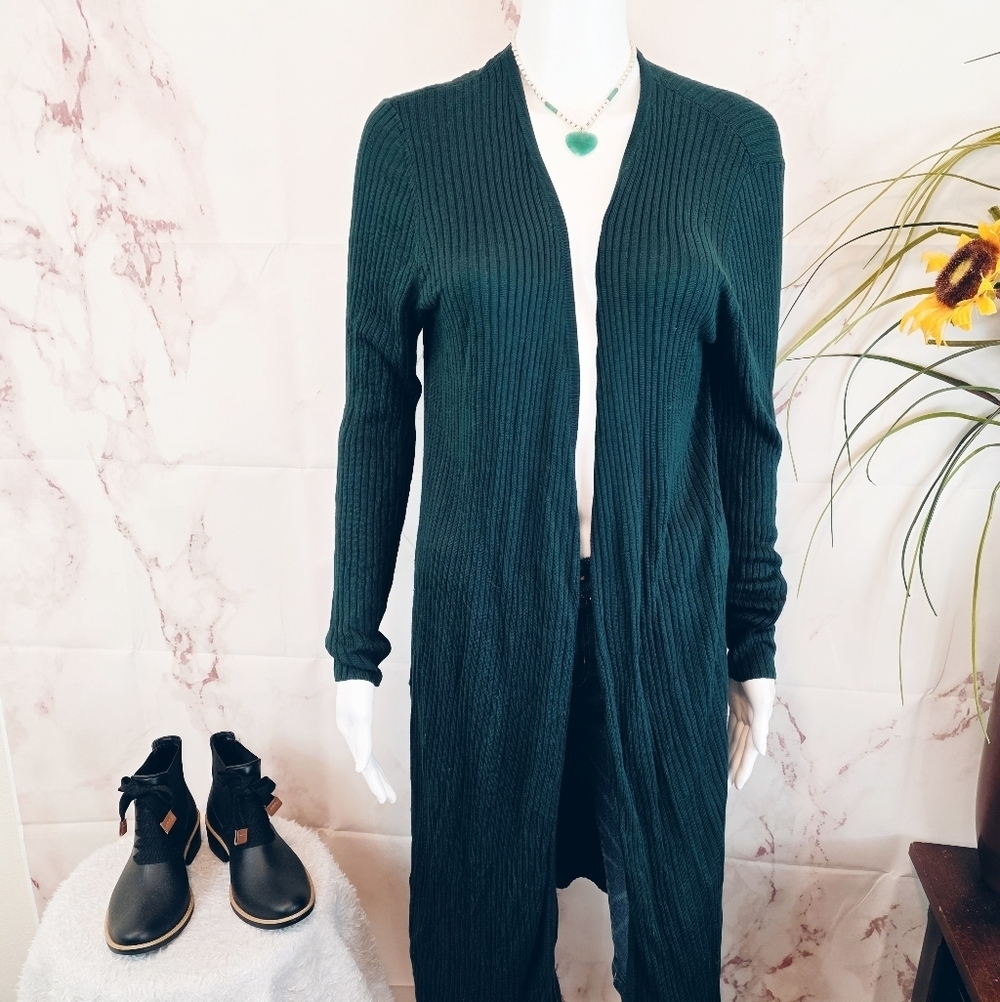 INC International Concepts Long Ribbed Duster Cardigan Forest Green Medium